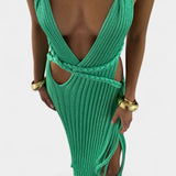 Jamie Vestido Maxi de Punto con Detalle de Cintura de Cable