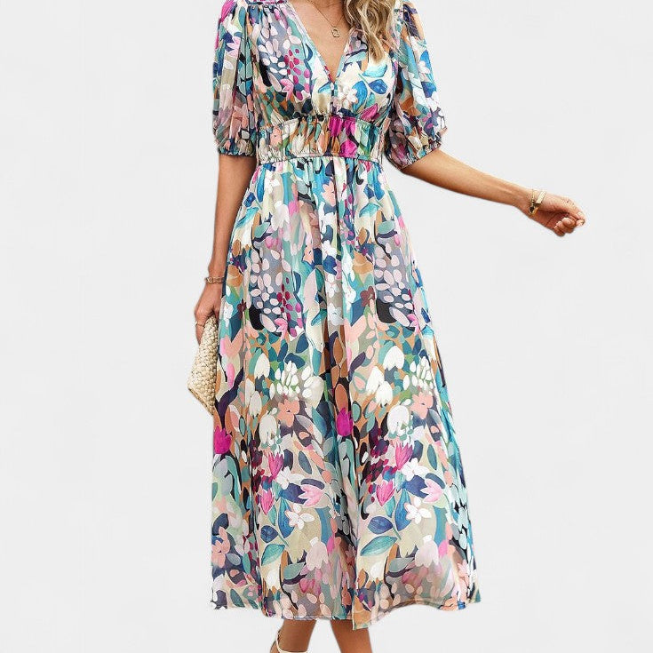Georgina Vestido Midi Floral con Escote en V
