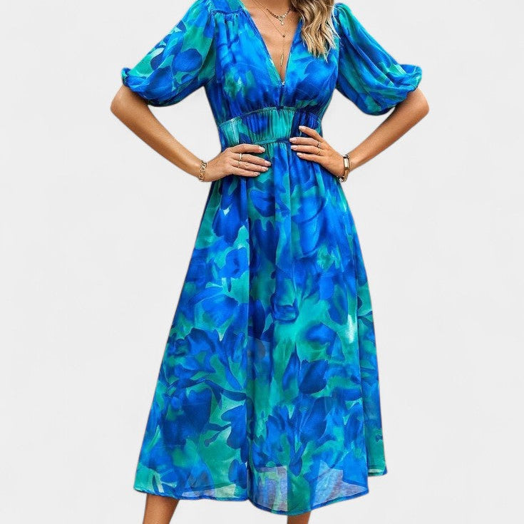 Georgina Vestido Midi Floral con Escote en V