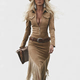 Olga™ | Vestido midi retro con flecos y cierre