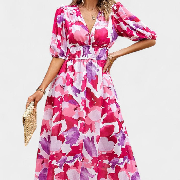 Georgina Vestido Midi Floral con Escote en V