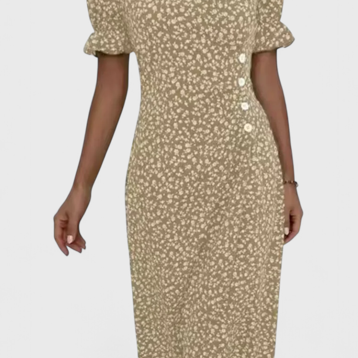 Joana Vestido Midi Floral con Escote en V y Mangas Cortas