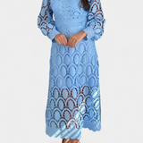 Jovie Vestido Midi de Encaje Bordado con Cuello Alto