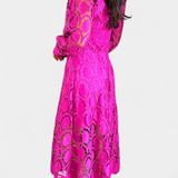 Jovie Vestido Midi de Encaje Bordado con Cuello Alto