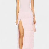 Kalani Vestido Maxi con Flecos en Capas y Abertura Lateral