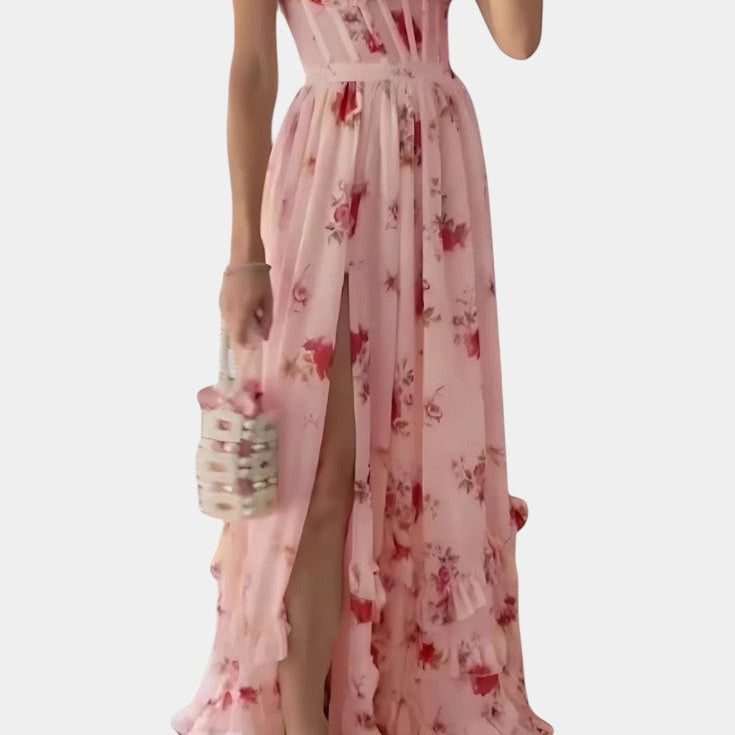 Luna Vestido Maxi con Corsé Floral y Silueta Sofisticada