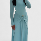 Fátima Vestido Ajustado Plisado con Detalles Metálicos