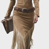 Olga™ | Vestido midi retro con flecos y cierre