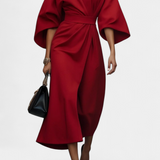 Micaela Vestido Midi con Mangas Lantern y Cintura Ceñida