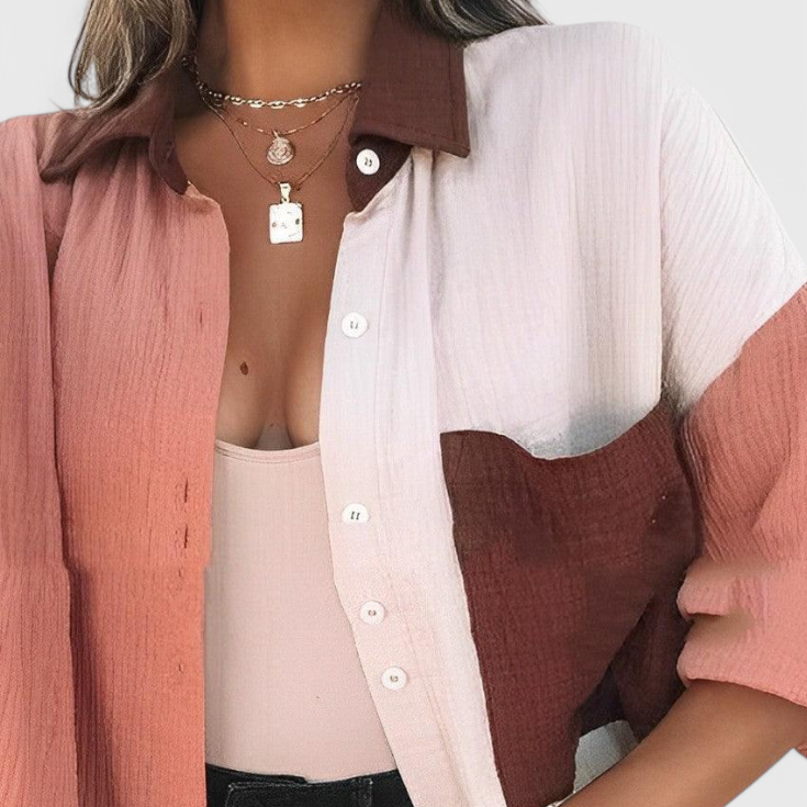 Juniper Blusa de Botones en Bloque de Color