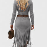 Olga™ | Vestido midi retro con flecos y cierre