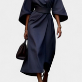 Micaela Vestido Midi con Mangas Lantern y Cintura Ceñida