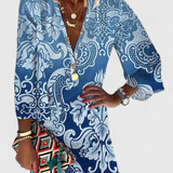 Rufina Vestido Mini Azul con Escote en V y Manga Larga