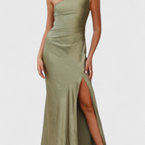 Josefa Vestido de Un Hombro con Pliegues y Alta Abertura