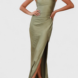 Josefa Vestido de Un Hombro con Pliegues y Alta Abertura