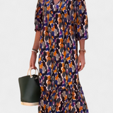 Teodora Vestido Retro con Escote en V y Mangas Abullonadas