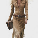 Olga™ | Vestido midi retro con flecos y cierre