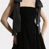 Ajla Vestido Midi de Terciopelo sin Tirantes con Lazo