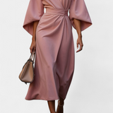 Micaela Vestido Midi con Mangas Lantern y Cintura Ceñida