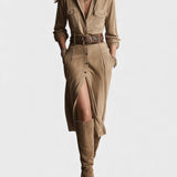 Adela™ | Vestido midi de gamuza marrón