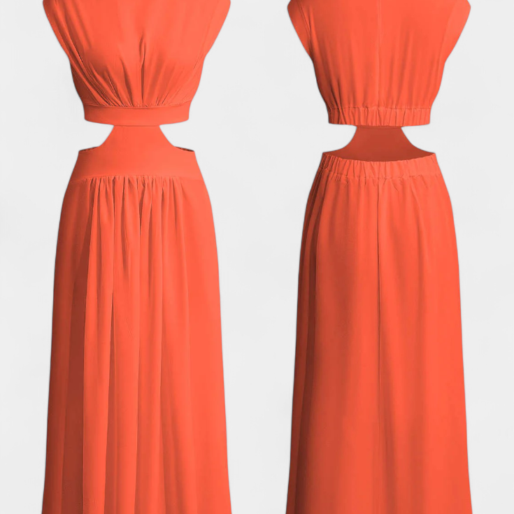 Jocelyn Conjunto Largo Minimalista con Escote Alto y Abertura Lateral