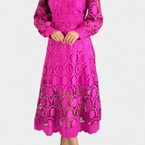 Jovie Vestido Midi de Encaje Bordado con Cuello Alto