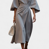 Micaela Vestido Midi con Mangas Lantern y Cintura Ceñida