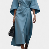 Micaela Vestido Midi con Mangas Lantern y Cintura Ceñida