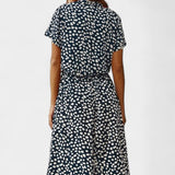 Rovena Vestido Midi de Lunares con Cuello Camisero y Cintura Ajustable