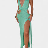 Jamie Vestido Maxi de Punto con Detalle de Cintura de Cable