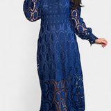 Jovie Vestido Midi de Encaje Bordado con Cuello Alto