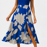 Raquel Vestido con Top de Punto y Falda Floral con Abertura