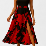 Raquel Vestido con Top de Punto y Falda Floral con Abertura