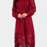 Jovie Vestido Midi de Encaje Bordado con Cuello Alto