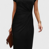 Katrina Vestido Midi Atemporal con Cuello Redondo y Detalle Drapeado