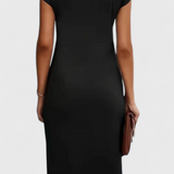 Katrina Vestido Midi Atemporal con Cuello Redondo y Detalle Drapeado