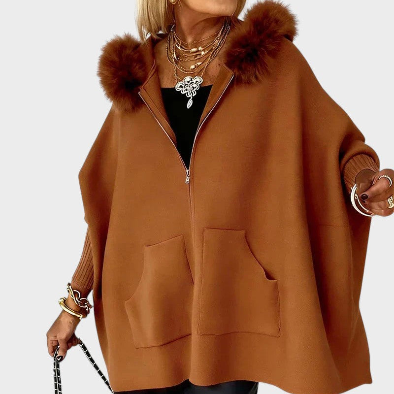 Miranda™ | Abrigo casual con capucha y cuello de pelo