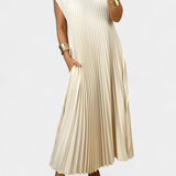 Manuela Vestido Sin Mangas con Pliegues y Cintura Alta