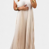 Manuela Vestido Sin Mangas con Pliegues y Cintura Alta