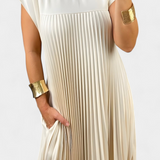 Manuela Vestido Sin Mangas con Pliegues y Cintura Alta