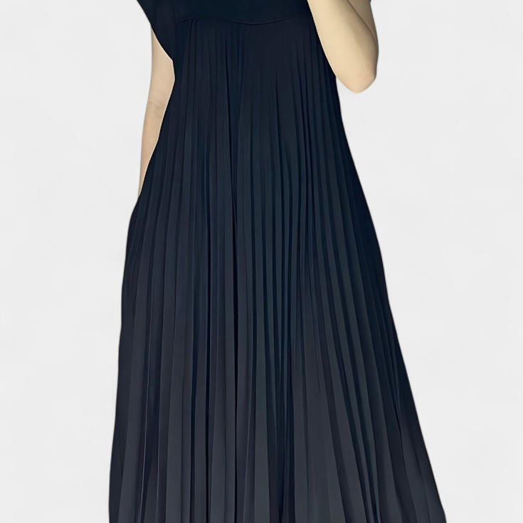 Manuela Vestido Sin Mangas con Pliegues y Cintura Alta