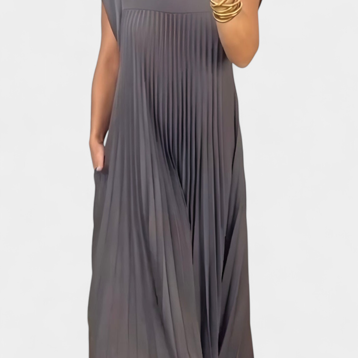 Manuela Vestido Sin Mangas con Pliegues y Cintura Alta