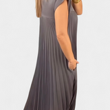 Manuela Vestido Sin Mangas con Pliegues y Cintura Alta