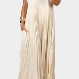 Manuela Vestido Sin Mangas con Pliegues y Cintura Alta