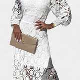 Jovie Vestido Midi de Encaje Bordado con Cuello Alto