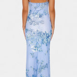 Iris Vestido de Encaje Floral Azul