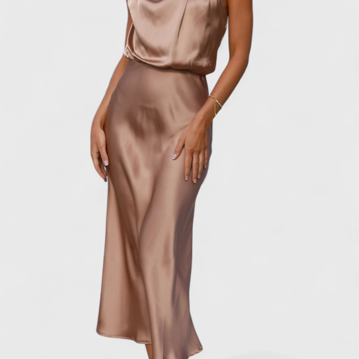 Rina Vestido Elegante de Cuello Halter Drapeado