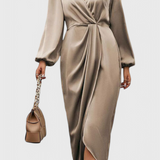 Giada Vestido Largo Elegante con Escote en V y Abertura Lateral