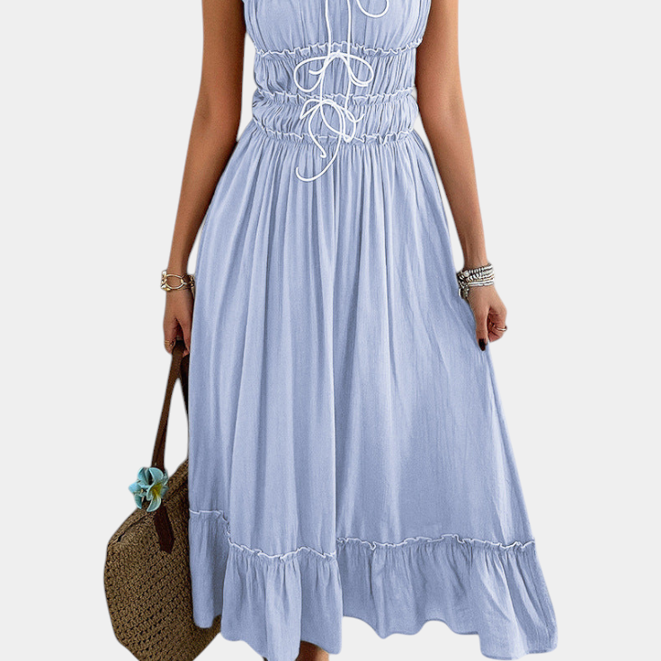 Luz Vestido A-Line Strappy con dobladillo rizado