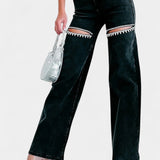 Evian Jeans Ripped Straight-Leg con Rhinestones